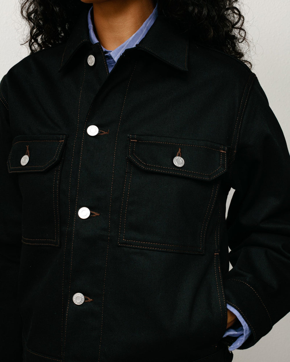 Stüssy Denim Trucker Jacket in Raw Black Contrast Stitch