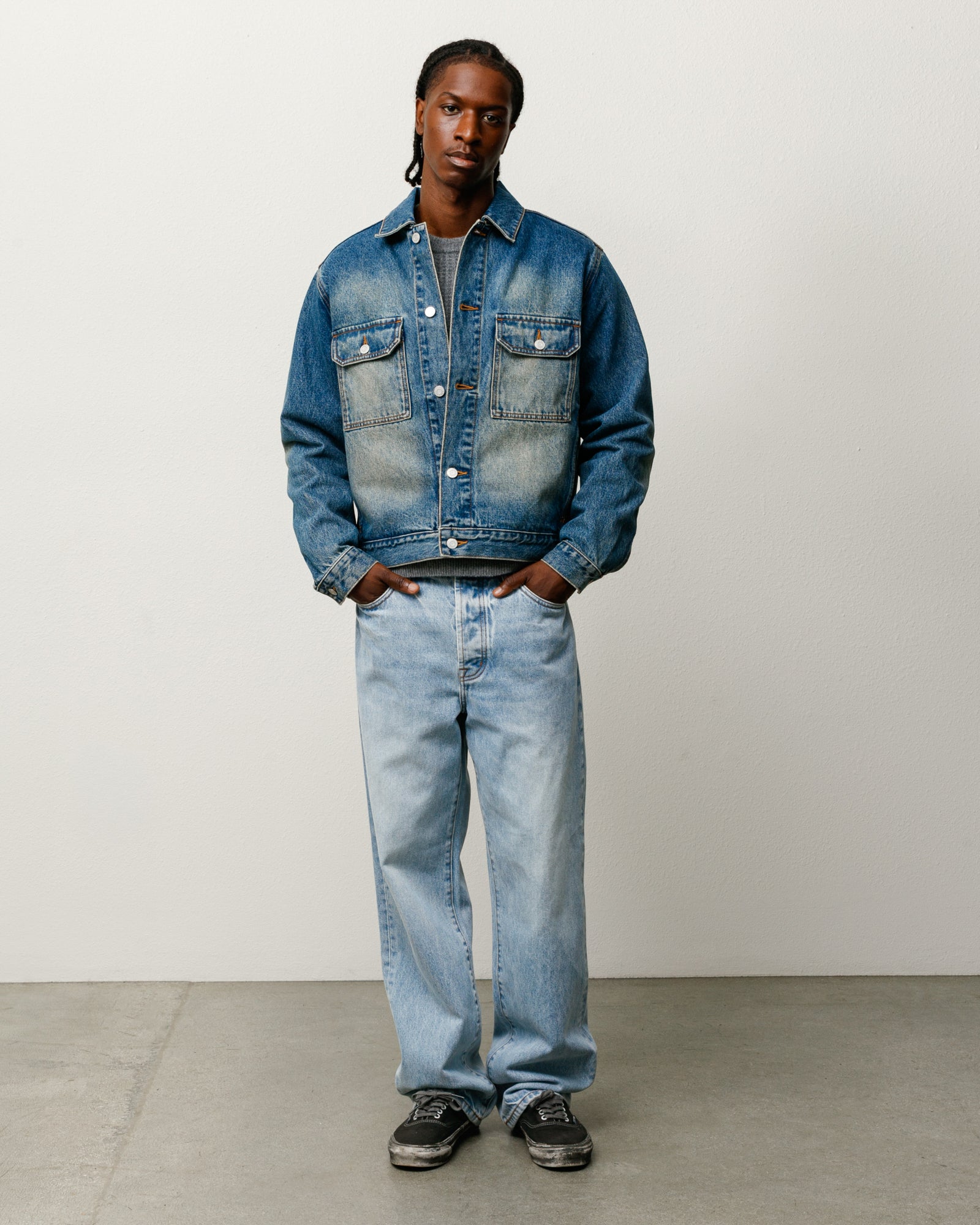 Stüssy Denim Trucker Jacket in Dark Wash Indigo, unisex | product-card-slider