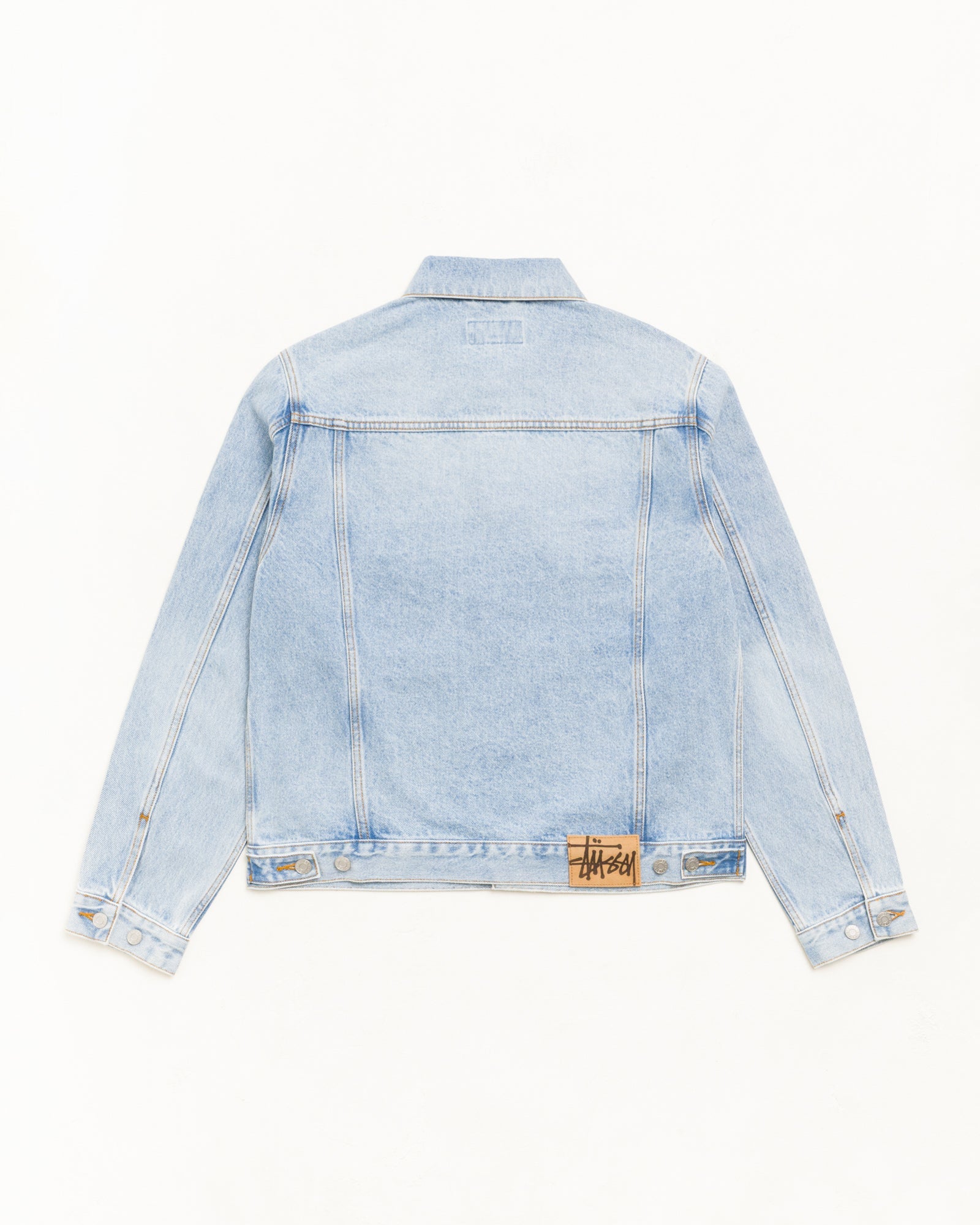 Stüssy Denim Trucker Jacket in Light Wash Indigo, unisex washed denim