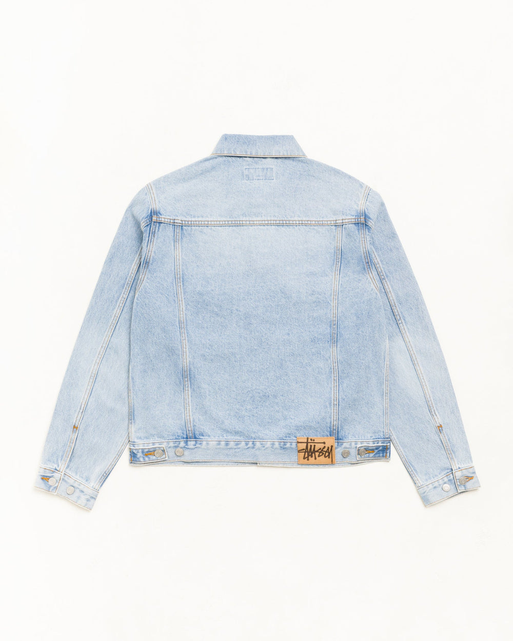 Stüssy Denim Trucker Jacket in Light Wash Indigo, unisex washed denim