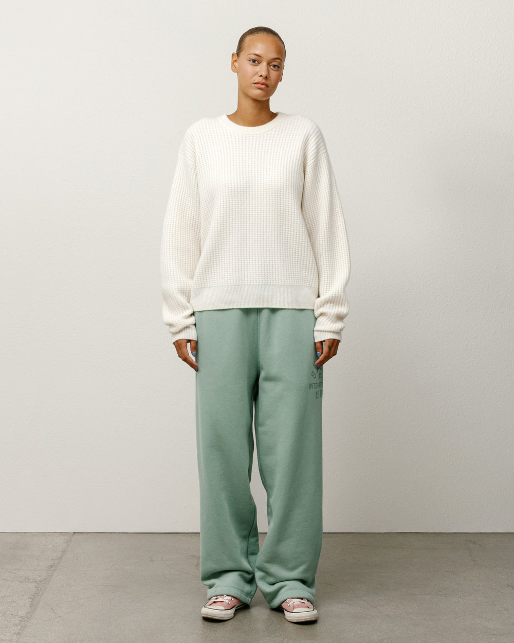 Waffle Cashmere Sweater Mens Long Sleeve In Ivory | product-card-slider