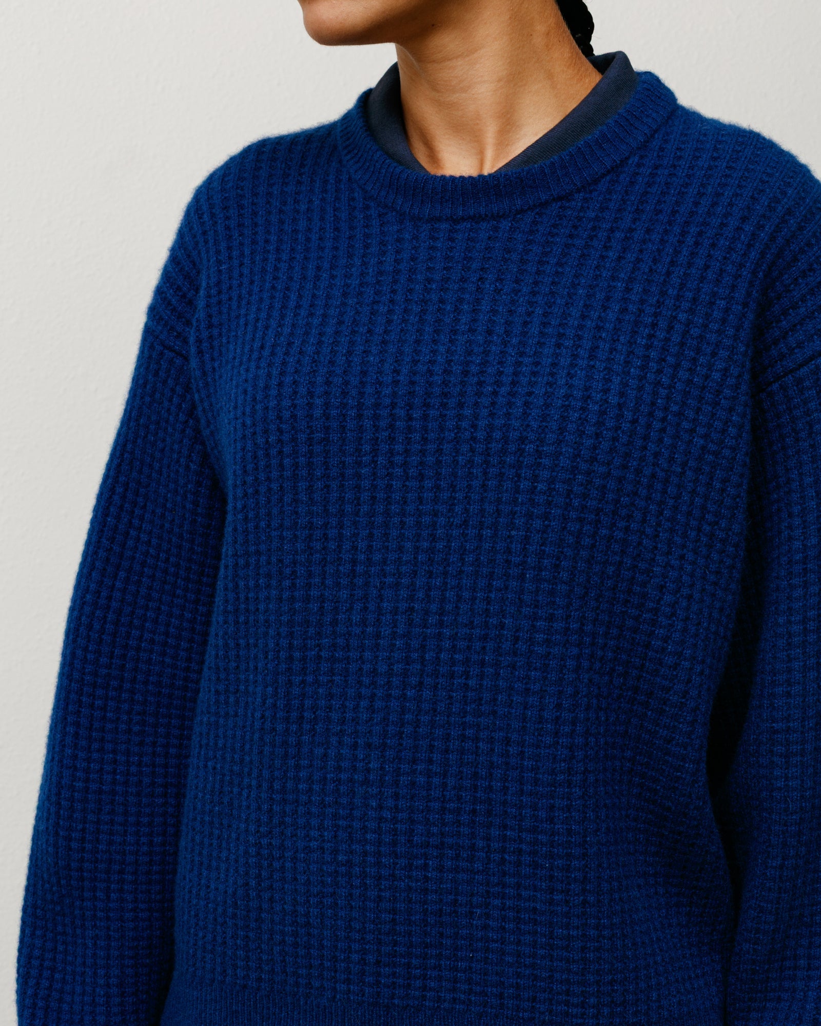 Waffle Cashmere Sweater Mens Long Sleeve In Navy