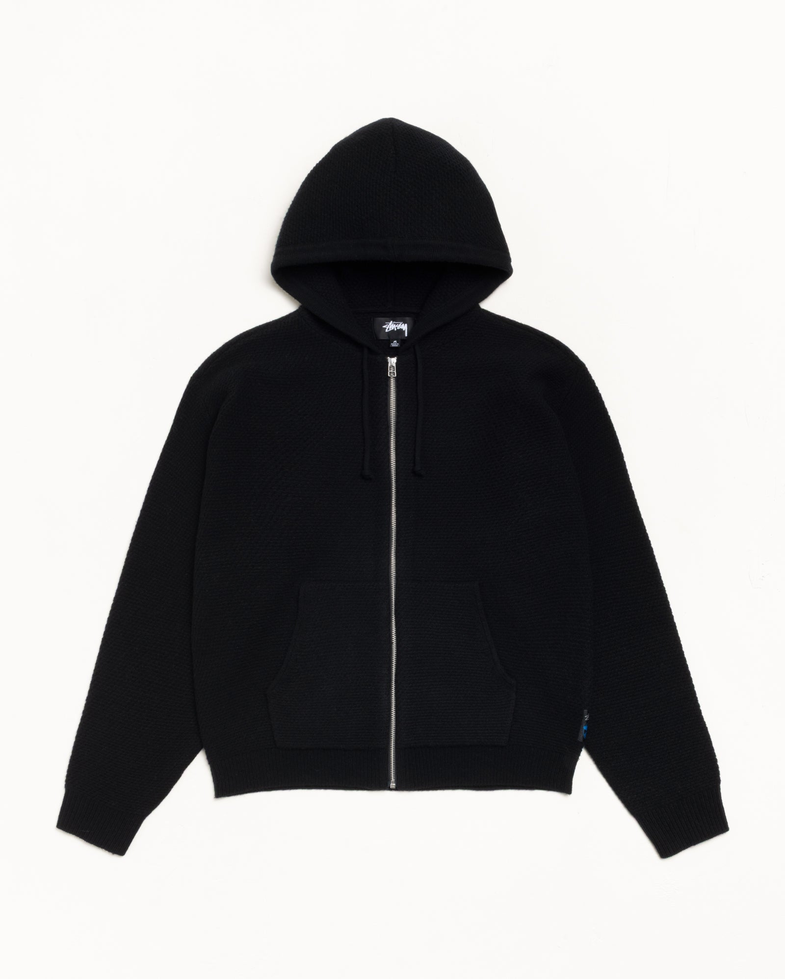 Textured Zip Hooded Sweater Mens Long Sleeve In Black | hero:main:collection:new-arrivals,shirts,tops-shirts,all,tees,outerwear,denim,knits,accessories,sunglasses,hoodies,sweats,mens-hoodies-sweatshirts,shorts,pants,bottoms | product-card-slider
