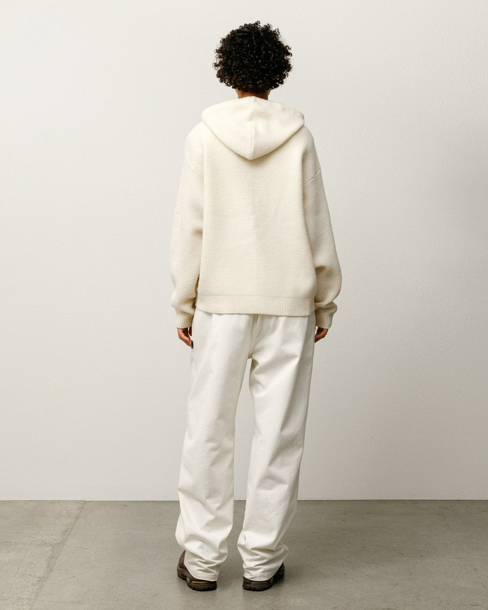 Textured Zip Hooded Sweater Mens Long Sleeve In Bone
