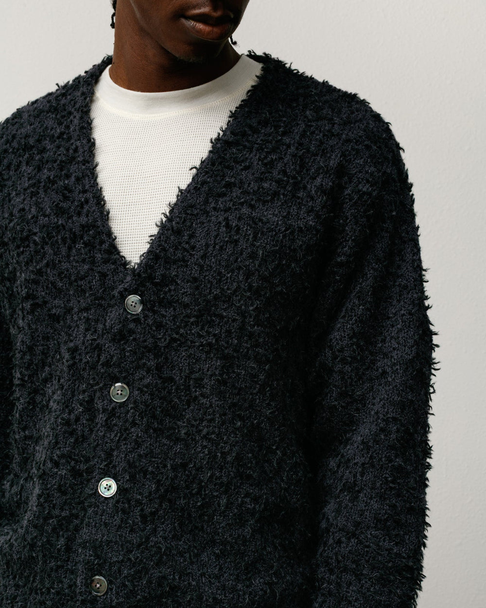 Textured Cardigan Mens Long Sleeve In Black