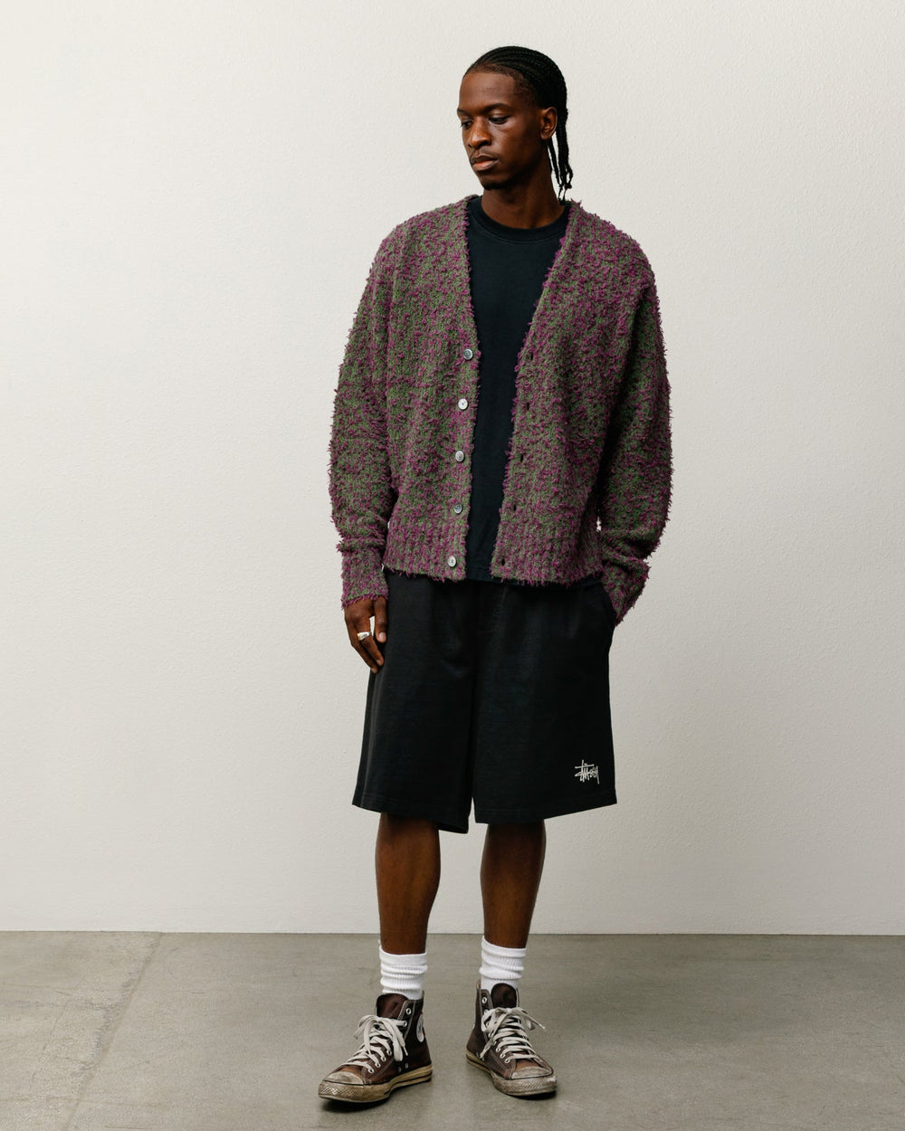 Textured Cardigan Mens Long Sleeve In Purple/green | product-card-slider