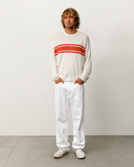 Lightweight Striped Sweater sweater in Bone with bold red chest stripes, relaxed linen-cotton knit