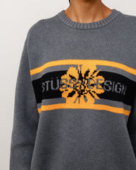 Striped Hibiscus Sweater Unisex Long Sleeve In Grey