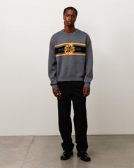 Striped Hibiscus Sweater Unisex Long Sleeve In Grey