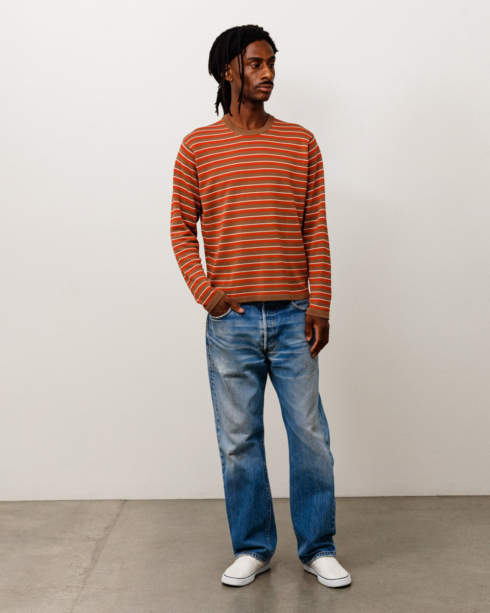 Lightweight Stripe Sweater Unisex Long Sleeve In Red | product-card-slider