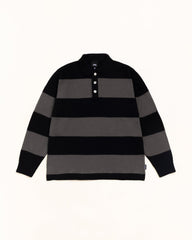 Pique Knit Stripe Rugby Unisex Long Sleeve In Black | hero:main:collection:new-arrivals,shirts,tops-shirts,all,tees,outerwear,denim,knits,accessories,sunglasses,hoodies,sweats,mens-hoodies-sweatshirts,shorts,pants,bottoms,crew-sweats,zip-ups,swim,sweatpants,graphics,lazy-tees,swim,basic-9twenty,button-ups,shorts,cargos,denim-jeans,bottoms,bags,belts,wearables,gear,footwear,button-ups,basic-tops,jerseys,big-ol,classics,slim,jackets,all, | product-card-slider