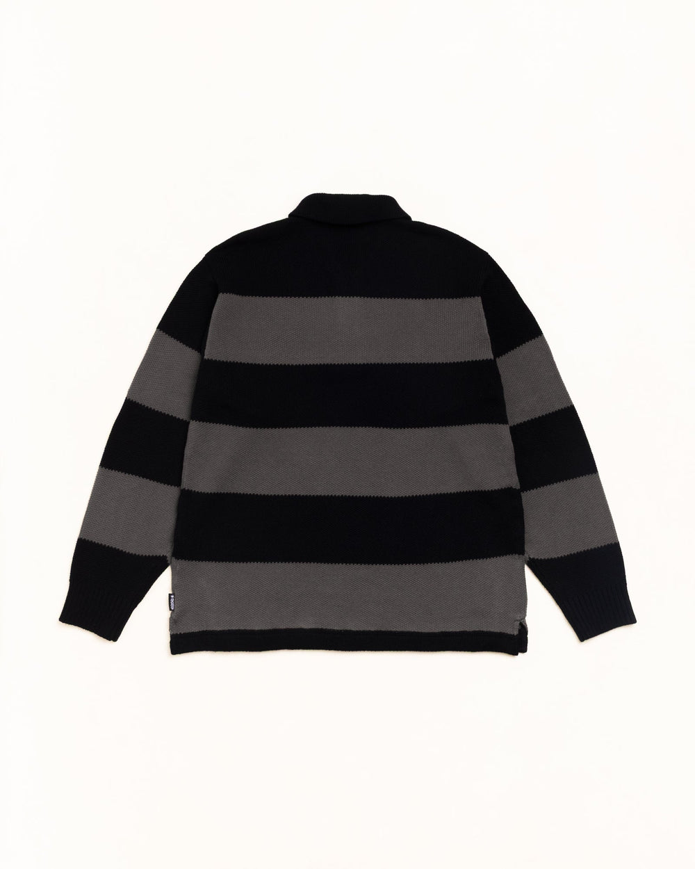 Pique Knit Stripe Rugby Unisex Long Sleeve In Black