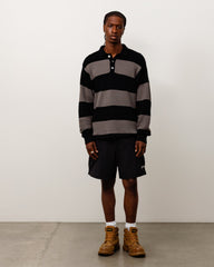 Pique Knit Stripe Rugby Unisex Long Sleeve In Black | product-card-slider