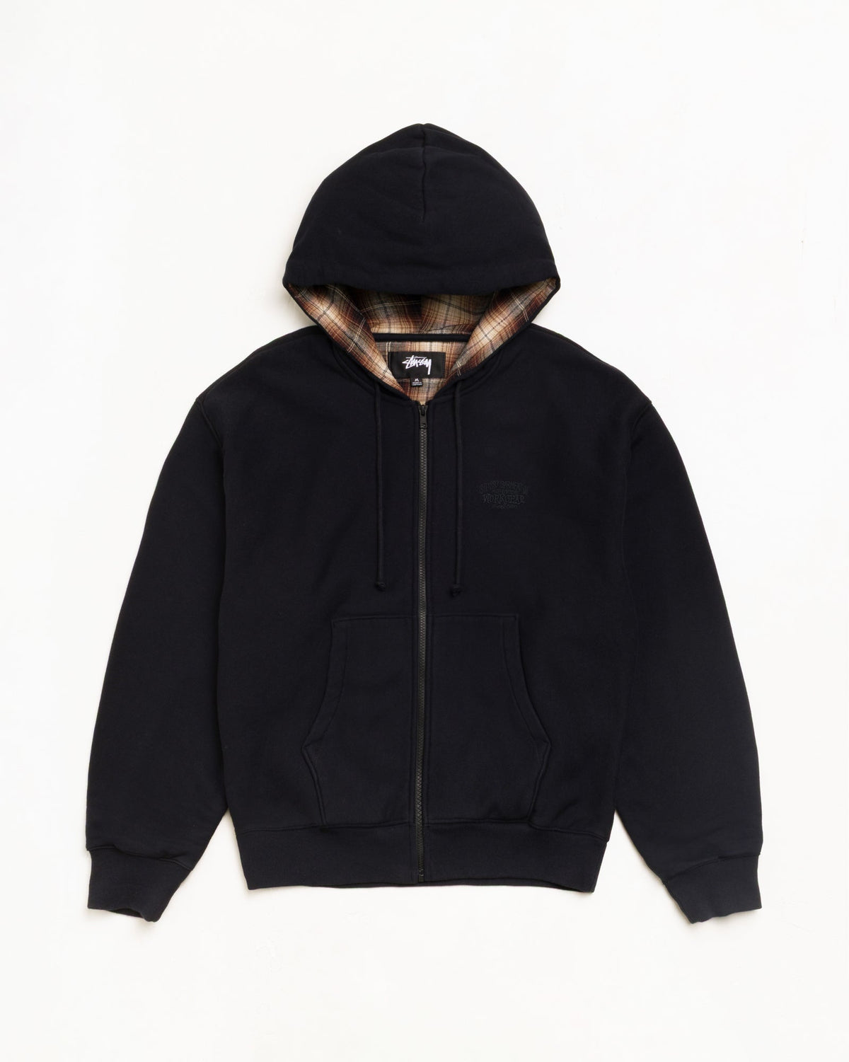 Plaid Lined Zip Hood Unisex Long Sleeve In Black | hero:main:collection:new-arrivals,shirts,tops-shirts,all,tees,outerwear,denim,knits,accessories,sunglasses,hoodies,sweats,mens-hoodies-sweatshirts,shorts,pants,bottoms,crew-sweats,zip-ups,swim,sweatpants,graphics,lazy-tees,swim,basic-9twenty,button-ups,shorts,cargos,denim-jeans,bottoms,bags,belts,wearables,gear,footwear,button-ups,basic-tops,jerseys,big-ol,classics,slim,jackets,all, | product-card-slider