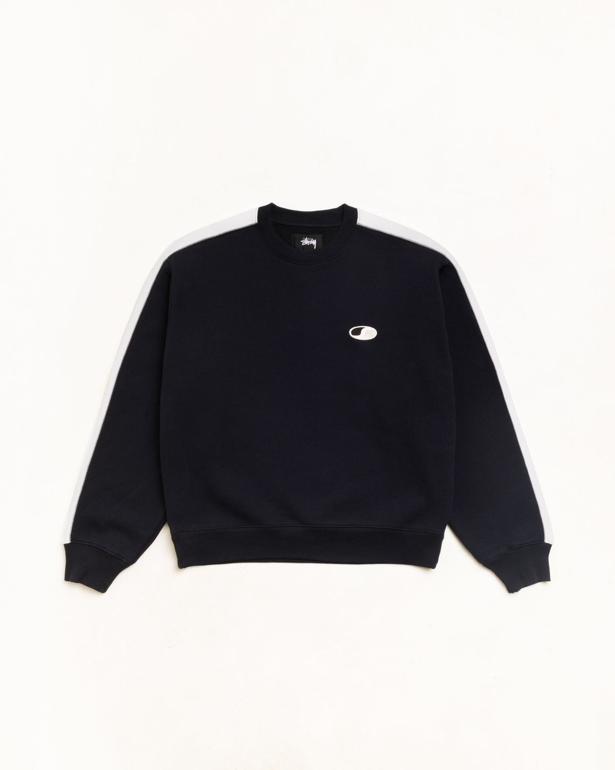 Paneled Stripe Crew Unisex Long Sleeve In Black | hero:main:collection:new-arrivals,shirts,tops-shirts,all,tees,outerwear,denim,knits,accessories,sunglasses,hoodies,sweats,mens-hoodies-sweatshirts,shorts,pants,bottoms,crew-sweats,zip-ups,swim,sweatpants,graphics,lazy-tees,swim,basic-9twenty,button-ups,shorts,cargos,denim-jeans,bottoms,bags,belts,wearables,gear,footwear,button-ups,basic-tops,jerseys,big-ol,classics,slim,jackets,all, | product-card-slider