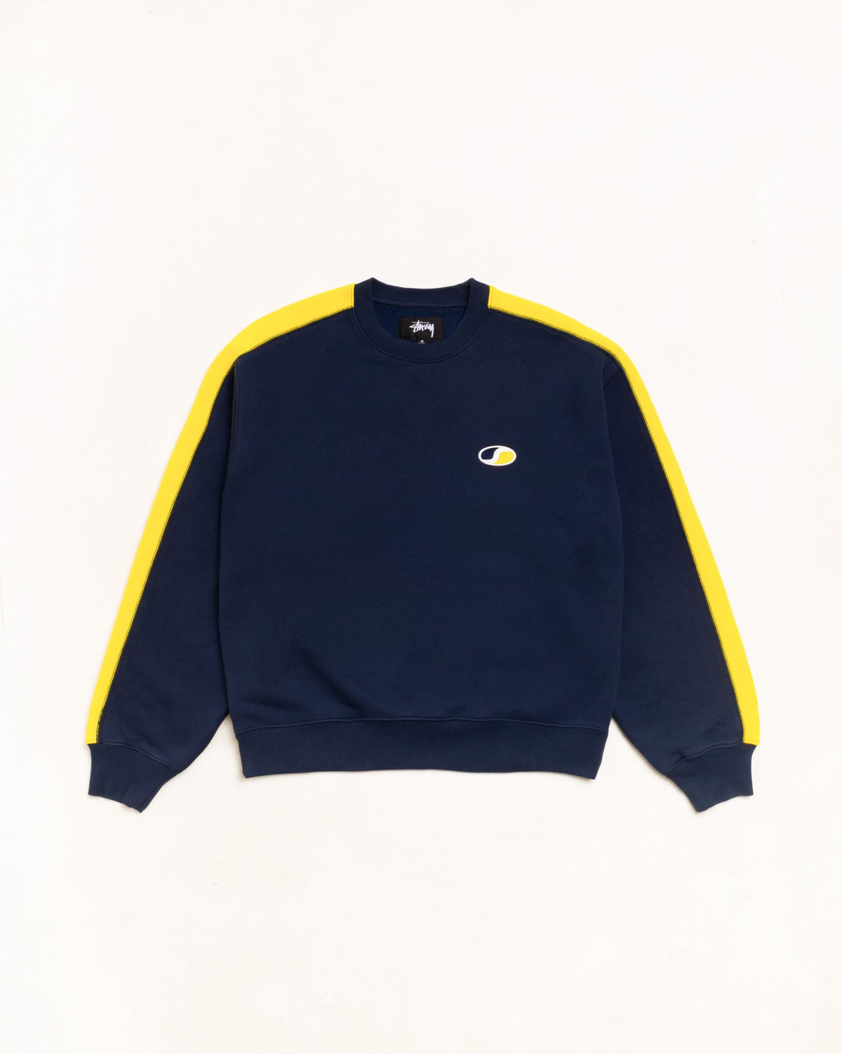 Paneled Stripe Crew Unisex Long Sleeve In Navy | hero:main:collection:new-arrivals,shirts,tops-shirts,all,tees,outerwear,denim,knits,accessories,sunglasses,hoodies,sweats,mens-hoodies-sweatshirts,shorts,pants,bottoms,crew-sweats,zip-ups,swim,sweatpants,graphics,lazy-tees,swim,basic-9twenty,button-ups,shorts,cargos,denim-jeans,bottoms,bags,belts,wearables,gear,footwear,button-ups,basic-tops,jerseys,big-ol,classics,slim,jackets,all, | product-card-slider