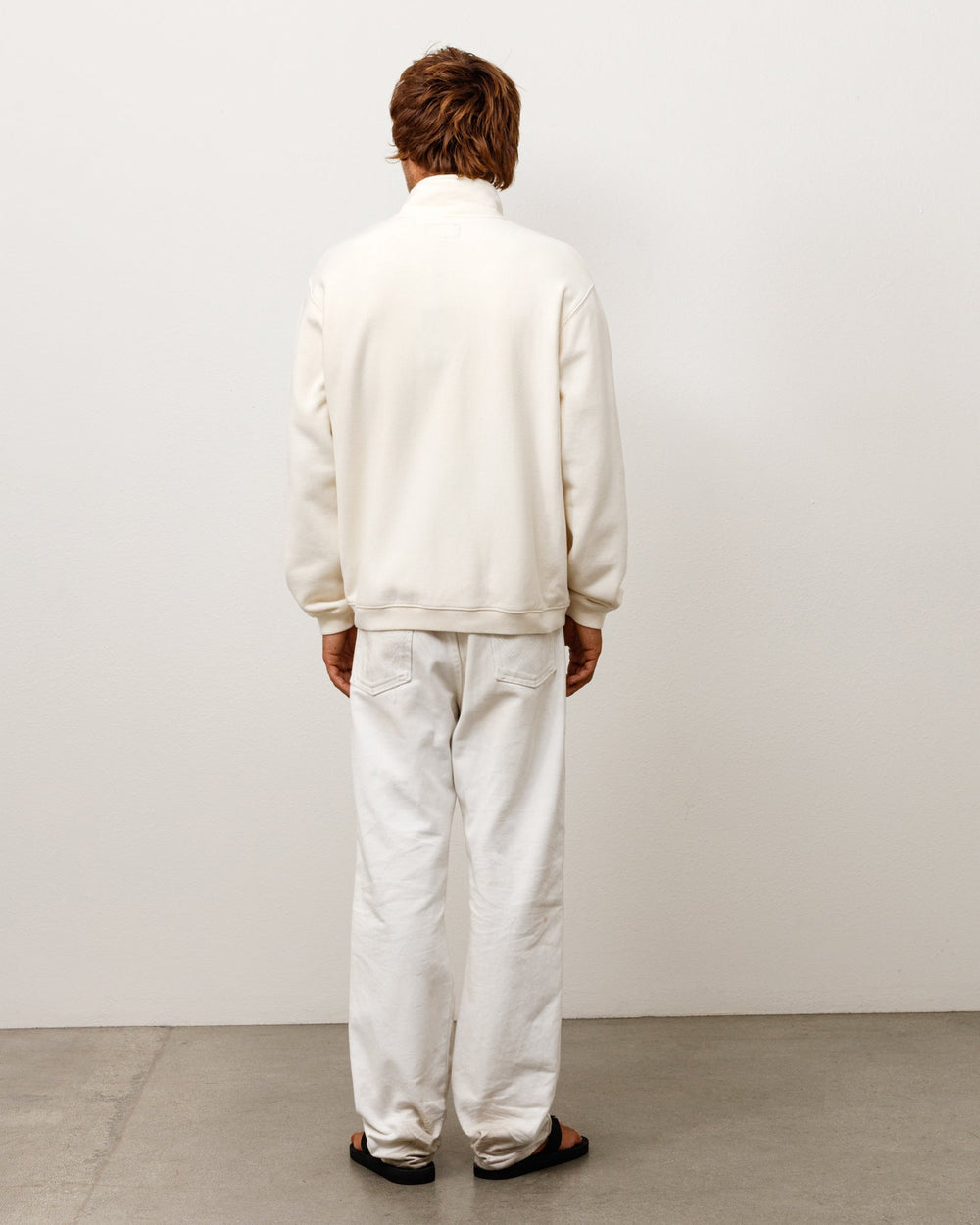 Zip Fleece Mock Neck Unisex Long Sleeve In Cream