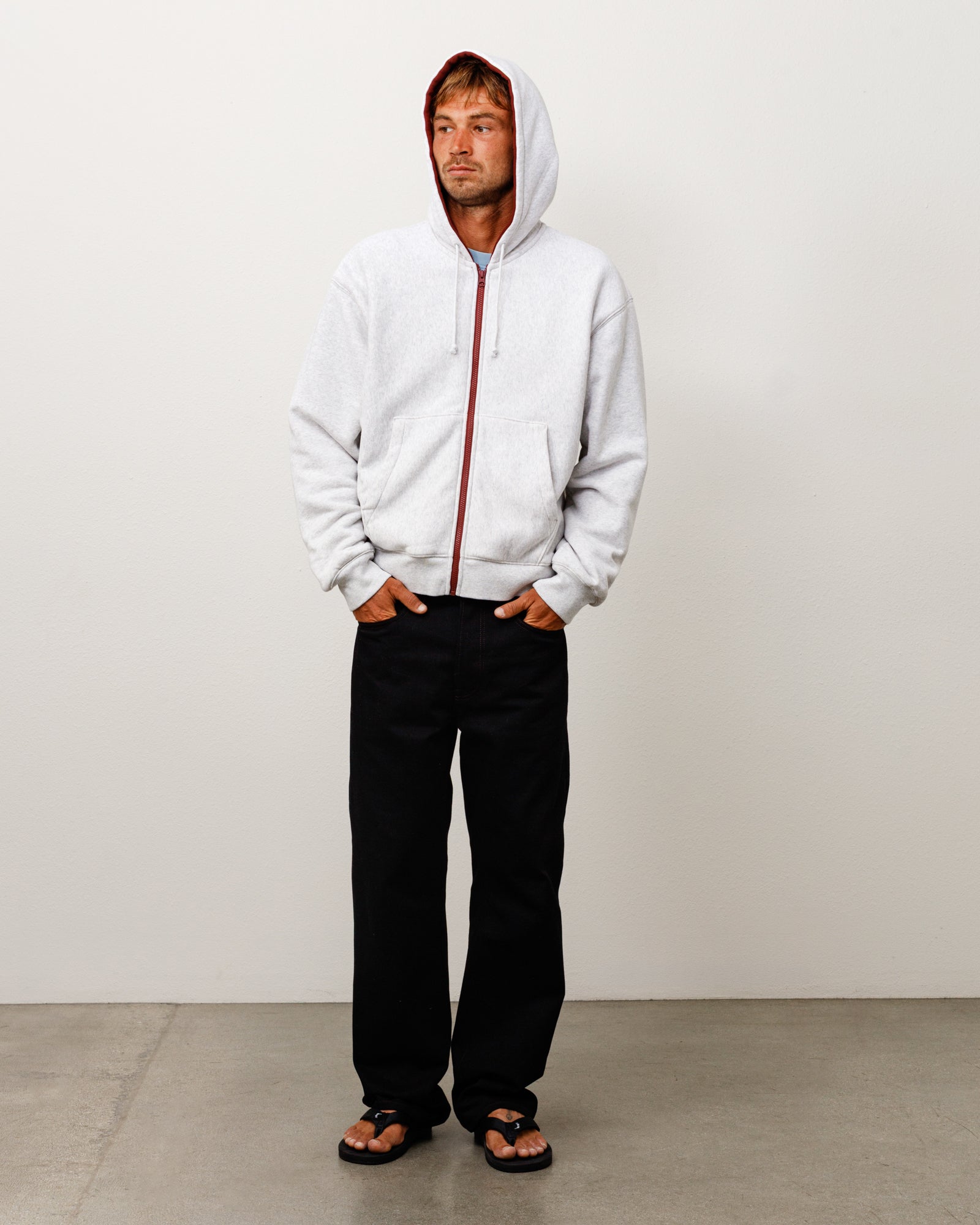 Double Faced Zip Hood Unisex Long Sleeve In Ash Heather | product-card-slider