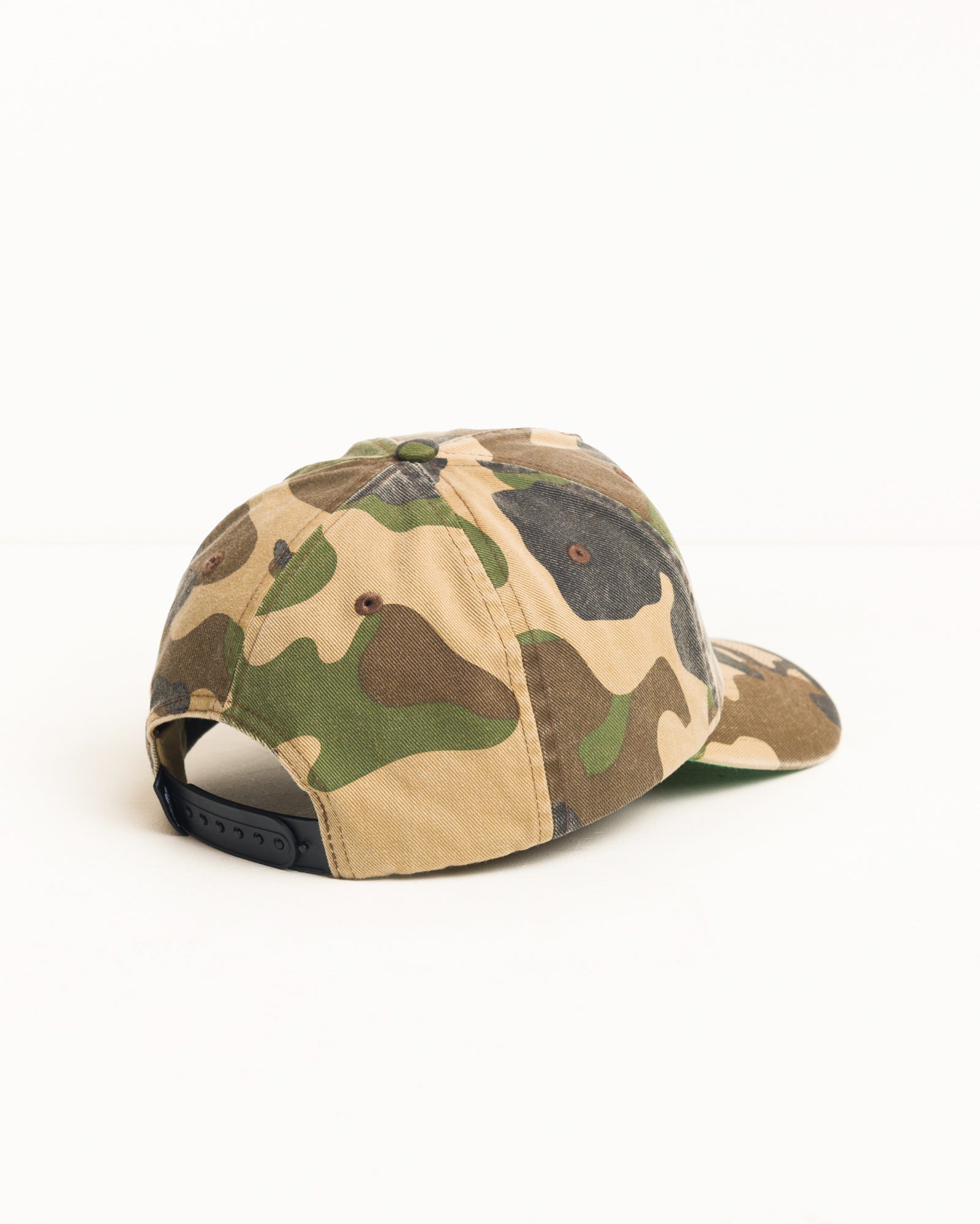 Big Stock Snapback Cap in Camo, mid-depth five-panel washed cotton twill with snapback closure.