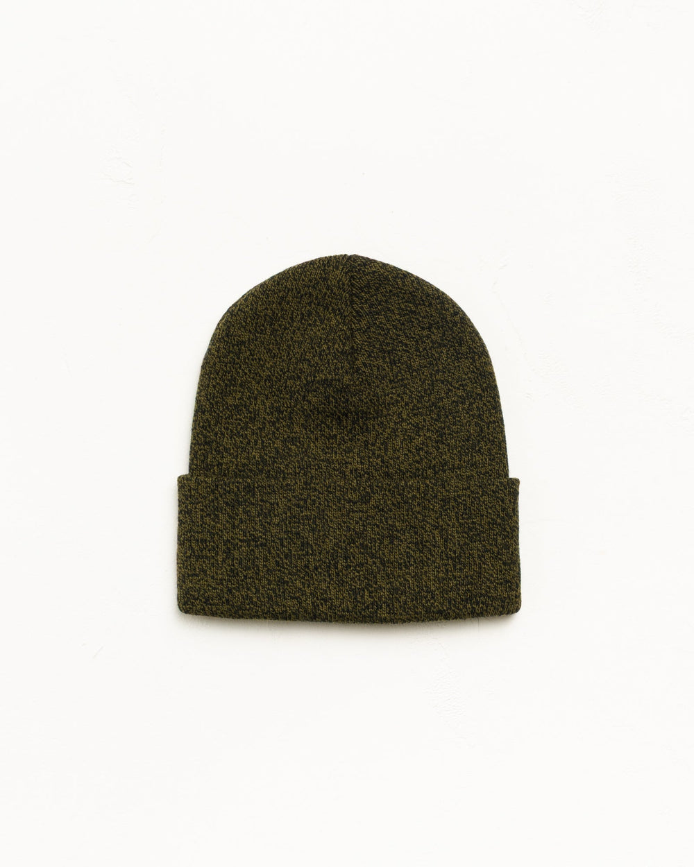 Cuff Beanie Stock Beanie in Marled Olive with Stüssy stock logo embroidery | product-card-slider
