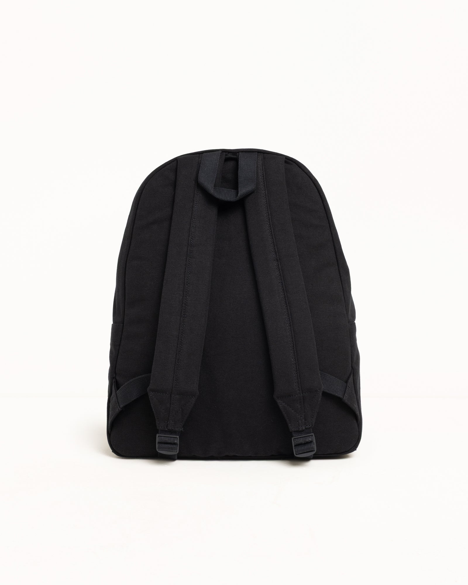 Canvas Backpack Accessories in Black, rear view with padded straps and top carry loop
