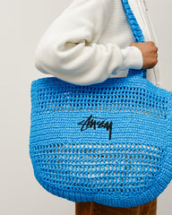 WOVEN TOTE BAG Accessories in Blue, handwoven tote with black Stüssy stock logo