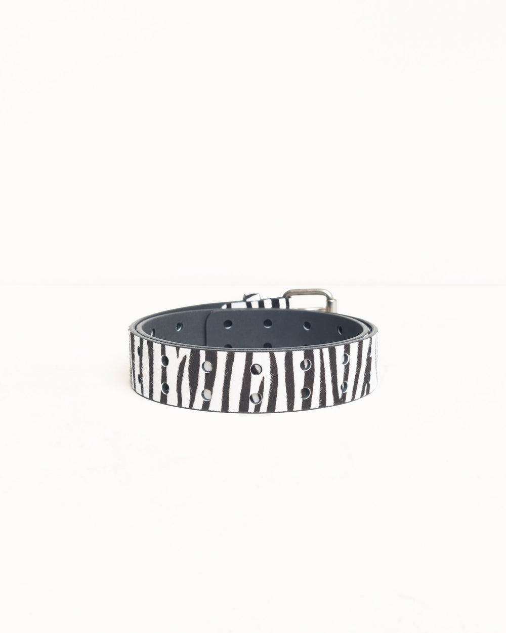 Leather Punch Out Belt Unisex In Hairy Zebra Pattern | product-card-slider