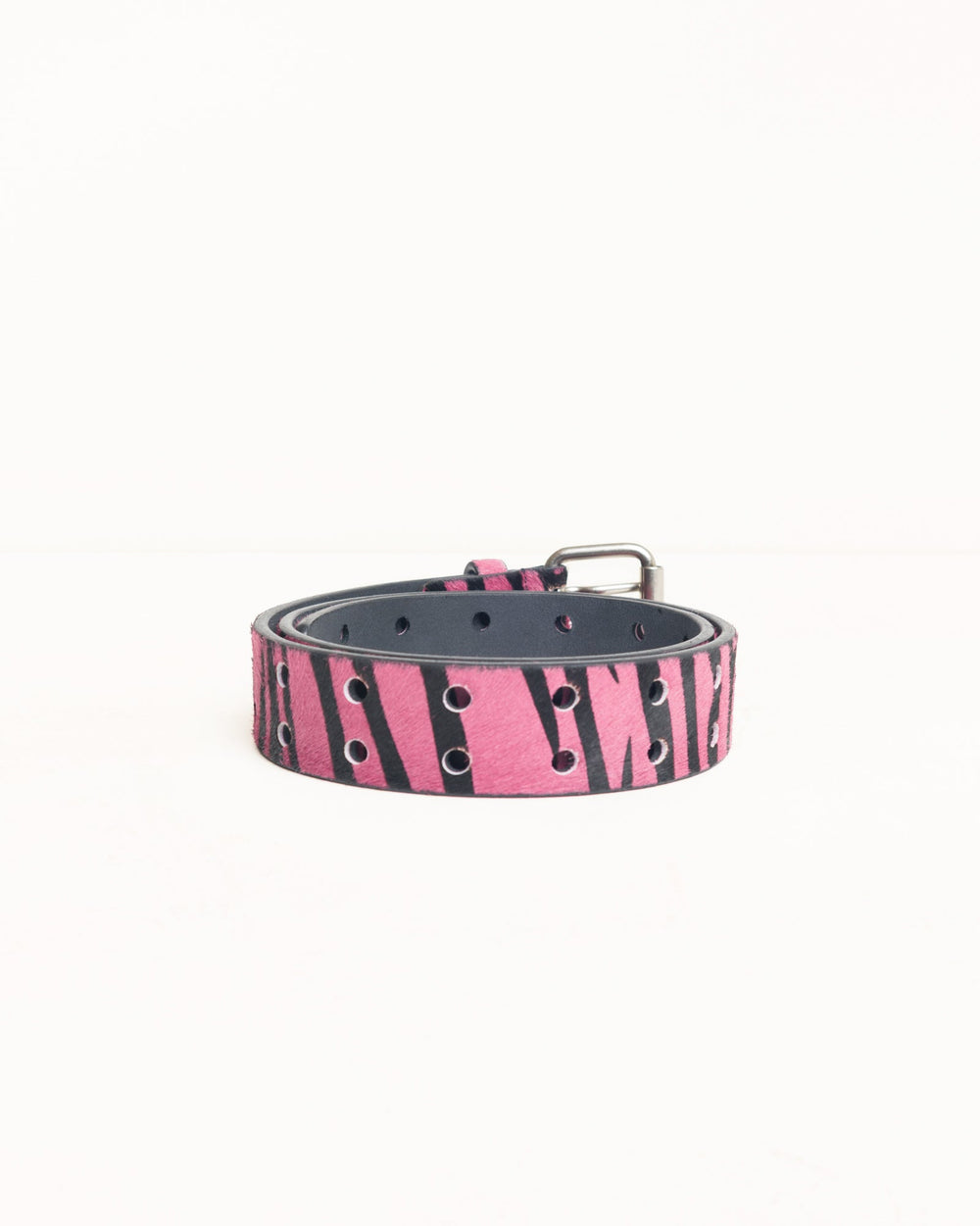Leather Punch Out Belt Unisex In Pink Hairy Zebra Pattern | product-card-slider