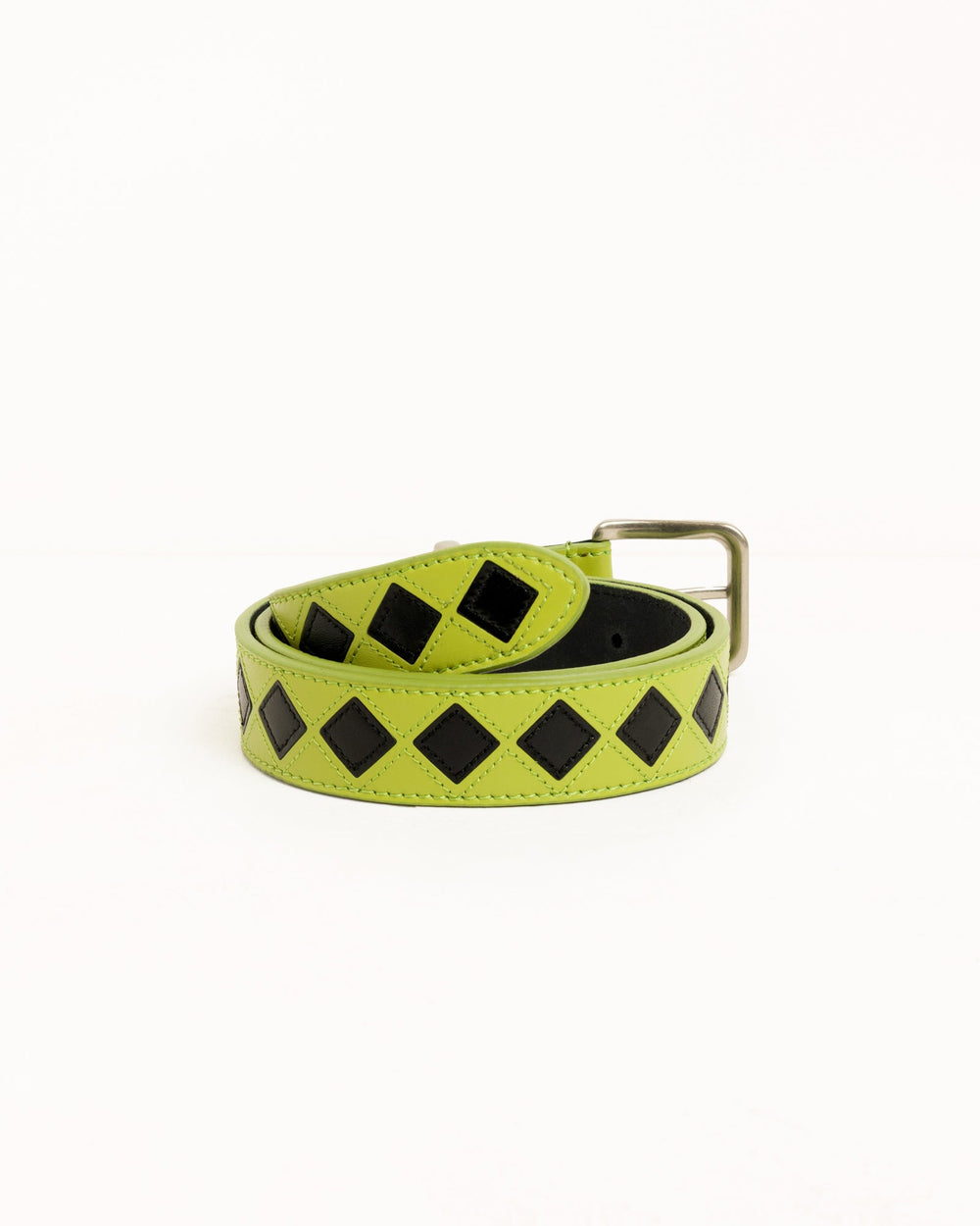 Leather Argyle Belt Unisex In Lime | product-card-slider