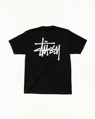 Basic Stüssy Tee unisex short sleeve in Black cotton | hero:main:collection:new-arrivals,shirts,tops-shirts,all,tees,outerwear,denim,crew-sweats,knits,accessories,sunglasses,hoodies,sweats,mens-hoodies-sweatshirts,shorts,pants,bottoms,basic-stussy-sweats,basic-stussy-tees, | product-card-slider