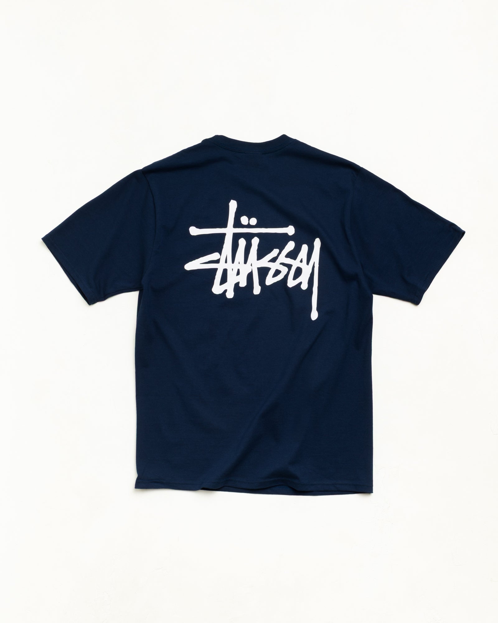 Basic Stüssy Tee Unisex Short Sleeve in Navy Blue | hero:main:collection:new-arrivals,shirts,tops-shirts,all,tees,outerwear,denim,crew-sweats,knits,accessories,sunglasses,hoodies,sweats,mens-hoodies-sweatshirts,shorts,pants,bottoms,basic-stussy-sweats,basic-stussy-tees, | product-card-slider