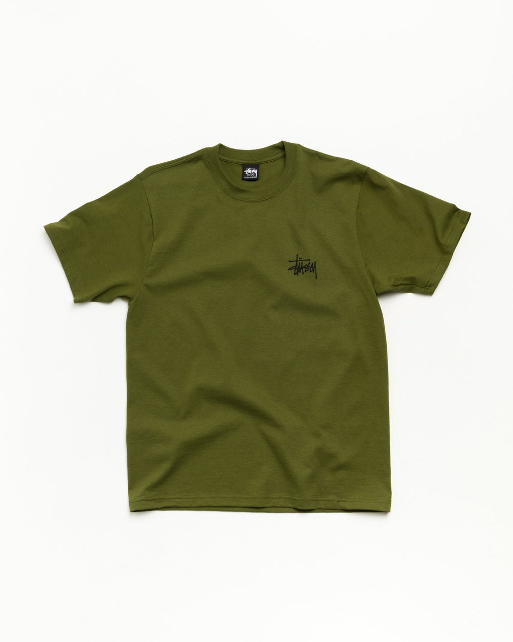 Basic Stüssy Tee Unisex Short Sleeve in Olive, cotton jersey | product-card-slider