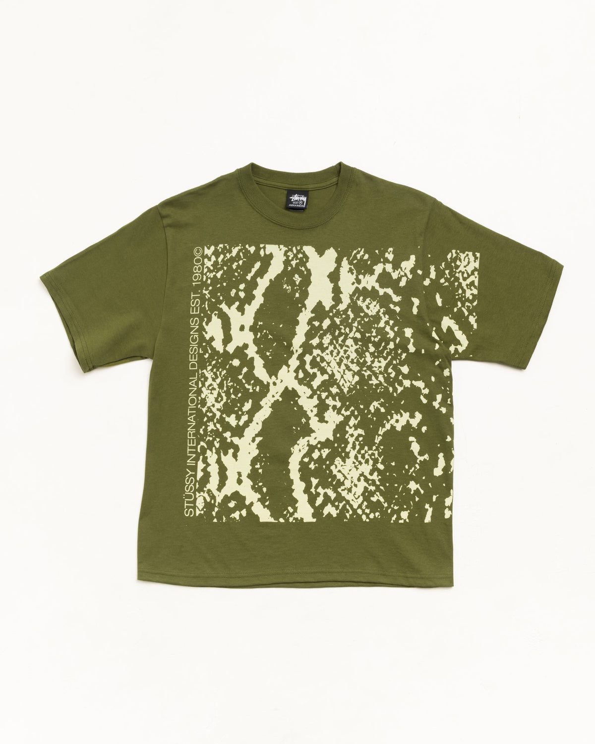 Snakeskin Tee Unisex Short Sleeve In Olive | hero:main:collection:new-arrivals,shirts,tops-shirts,all,tees,outerwear,denim,knits,accessories,sunglasses,hoodies,sweats,mens-hoodies-sweatshirts,shorts,pants,bottoms,crew-sweats,zip-ups,swim,sweatpants,graphics,lazy-tees,swim,basic-9twenty,button-ups,shorts,cargos,denim-jeans,bottoms,bags,belts,wearables,gear,footwear,button-ups,basic-tops,jerseys,big-ol,classics,slim,jackets,all, | product-card-slider