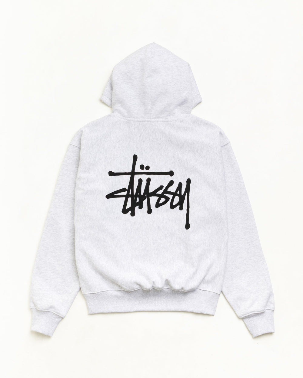 Basic Stüssy Hoodie in Ash Heather, heavyweight fleece pullover | hero:main:collection:new-arrivals,shirts,tops-shirts,all,tees,outerwear,denim,crew-sweats,knits,accessories,sunglasses,hoodies,sweats,mens-hoodies-sweatshirts,shorts,pants,bottoms,basic-stussy-sweats,basic-stussy-tees, | product-card-slider