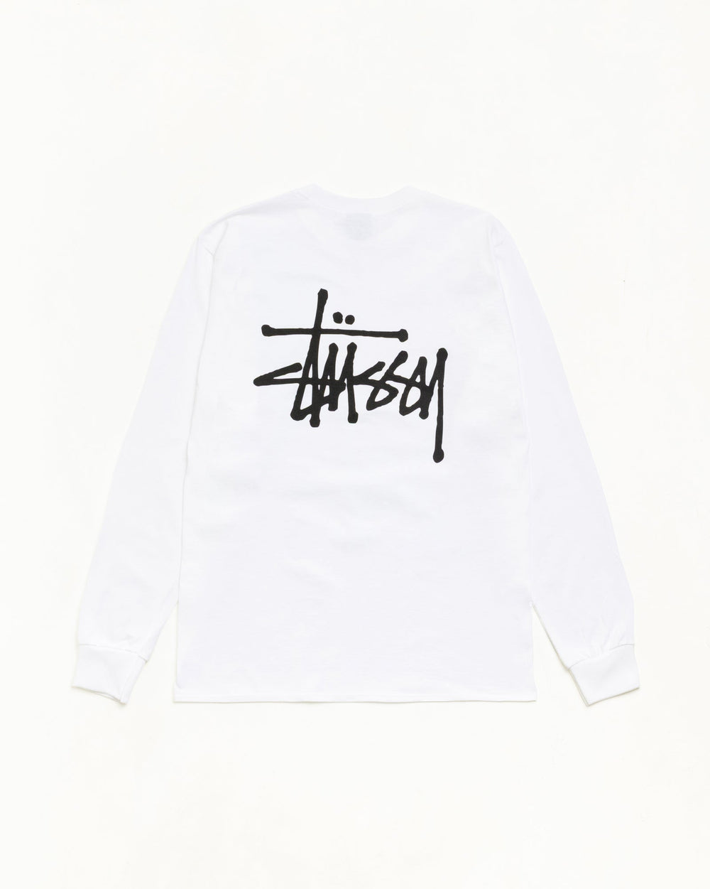 Basic Stüssy LS Tee Unisex Long Sleeve in the color White | hero:main:collection:new-arrivals,shirts,tops-shirts,all,tees,outerwear,denim,crew-sweats,knits,accessories,sunglasses,hoodies,sweats,mens-hoodies-sweatshirts,shorts,pants,bottoms,basic-stussy-sweats,basic-stussy-tees, | product-card-slider